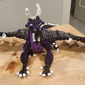 Handcrafted Purple, Black & White Dragon Sculpture